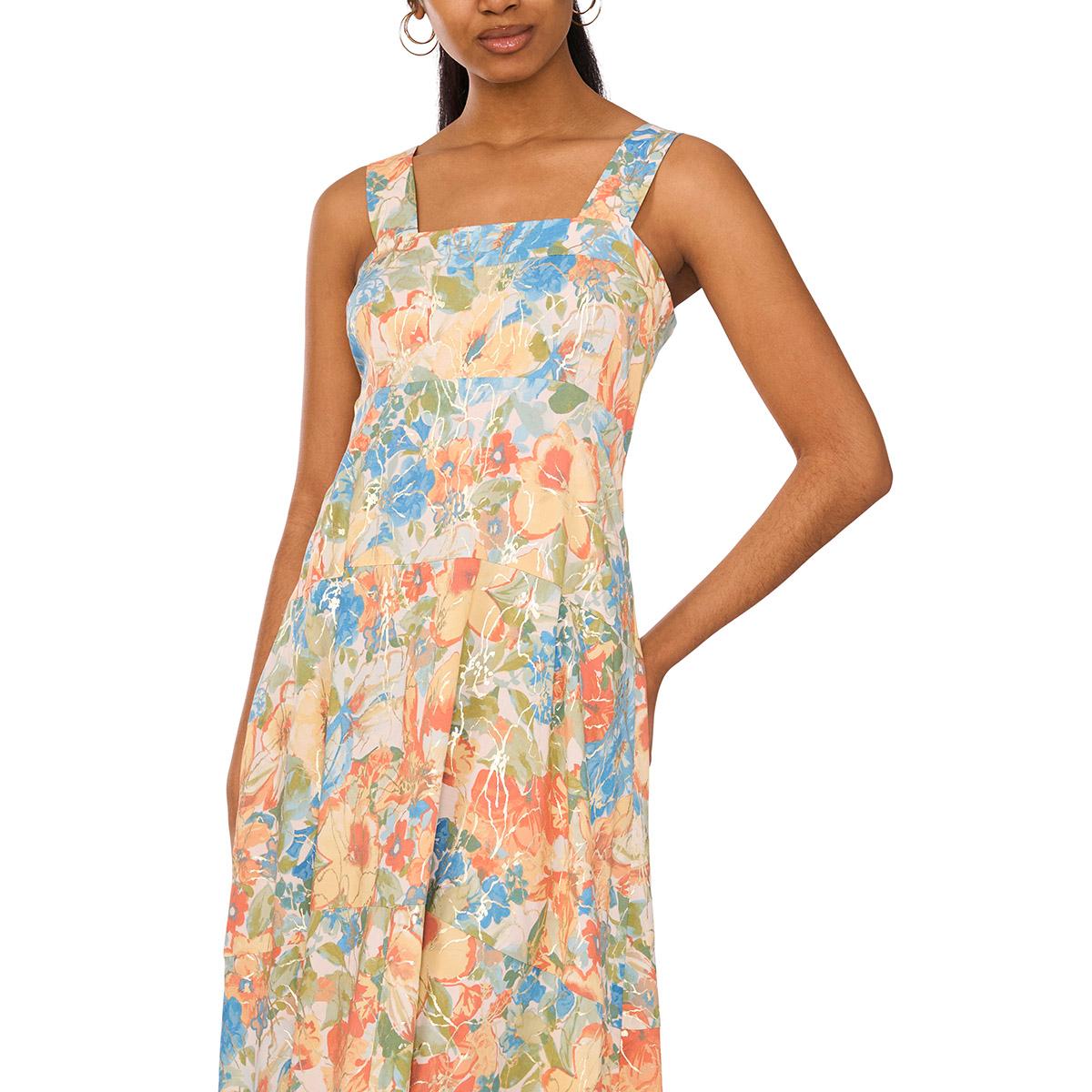 Womens MSK Sleeveless Smock Back Foil Floral Challis Midi Dress