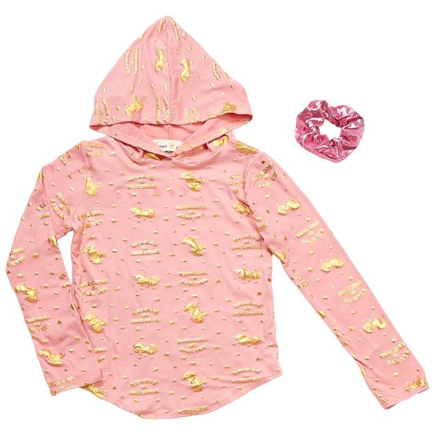 Girls (7-16) Dream Girl Long Sleeve Hooded Believe in Unicorn Tee