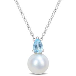 Gemstone Classics(tm) Freshwater Pearl & Blue Topaz Pendant