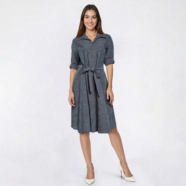Womens Sharagano Roll Tab Sleeve Venice Shirtdress