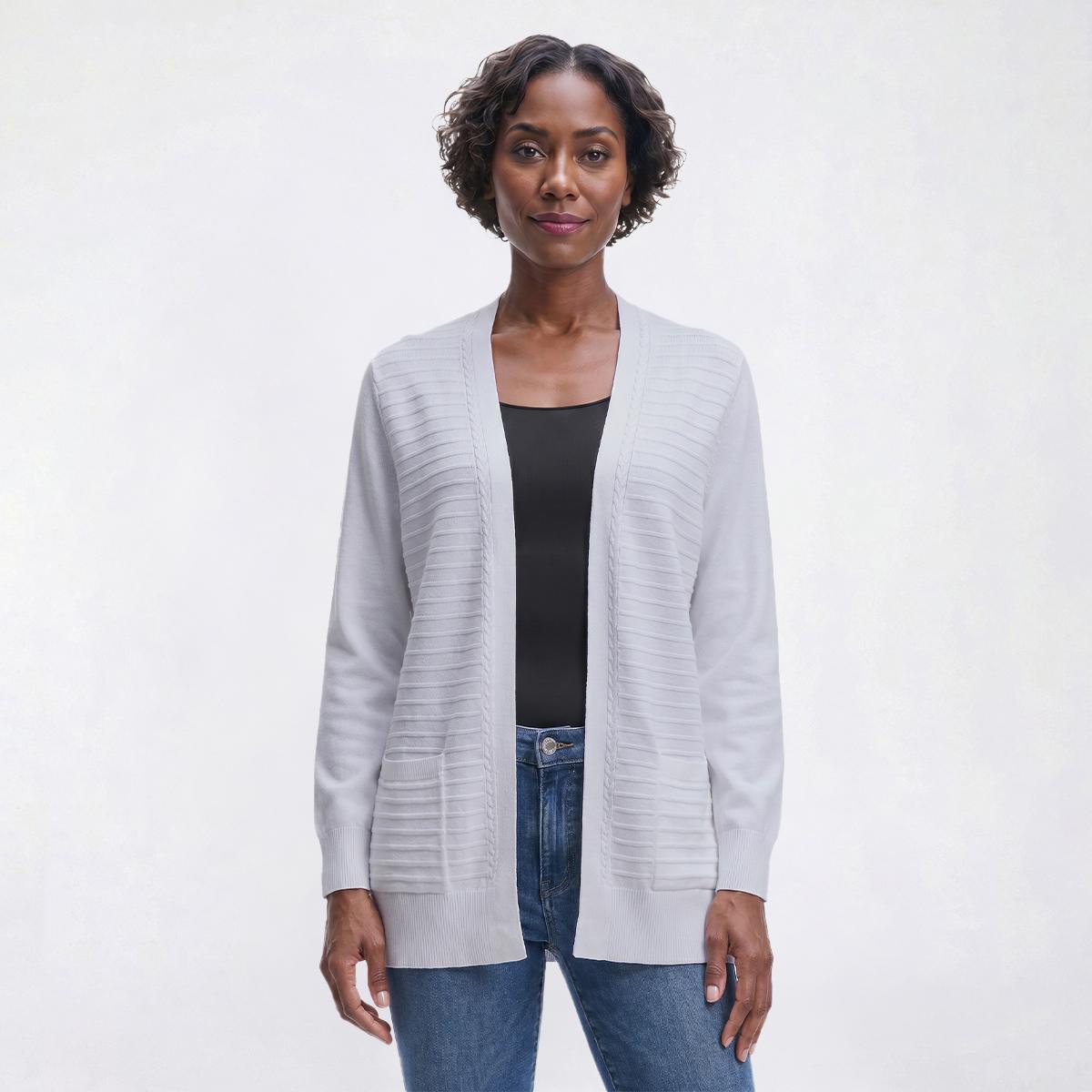 Womens 89th & Madison Ottoman Stripe Solid Cardigan