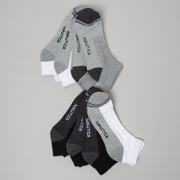 Mens Nautica 8pk. Color Block Quarter Socks - Grey/Black/White