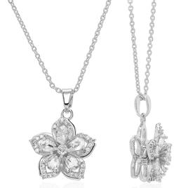 Silver Plated CZ Flower Spinner Pendant Necklace