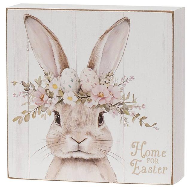 The Hearthside Collection Home For Easter Floral Crown Bunny Sign