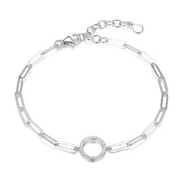 Forever Facets Sterling Silver Lined Circle Link Bracelet
