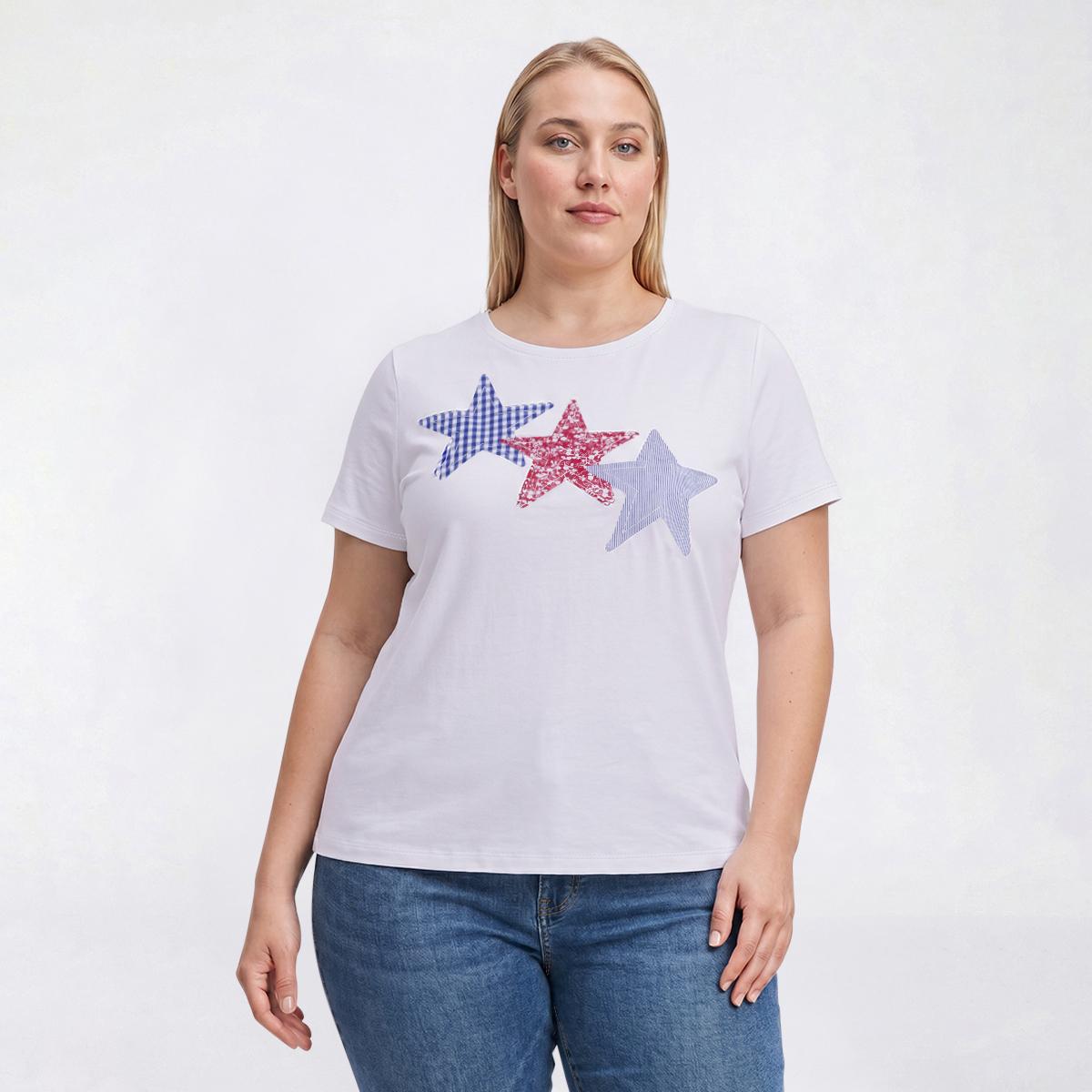 Plus Size Hasting & Smith Short Sleeve Applique Stars Tee