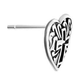 Athra Sterling Silver Cut-Out Cross Heart Stud Earrings