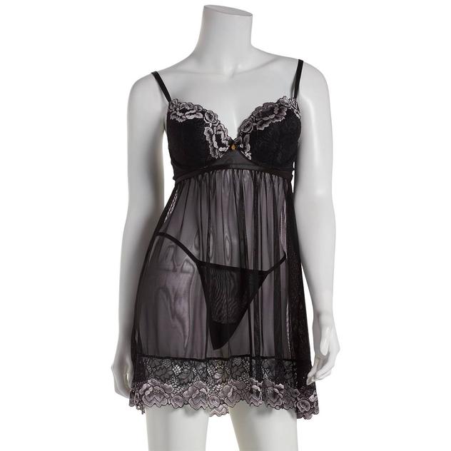Womens Daisy Fuentes 2pc. Two Tone Lace Babydoll Set