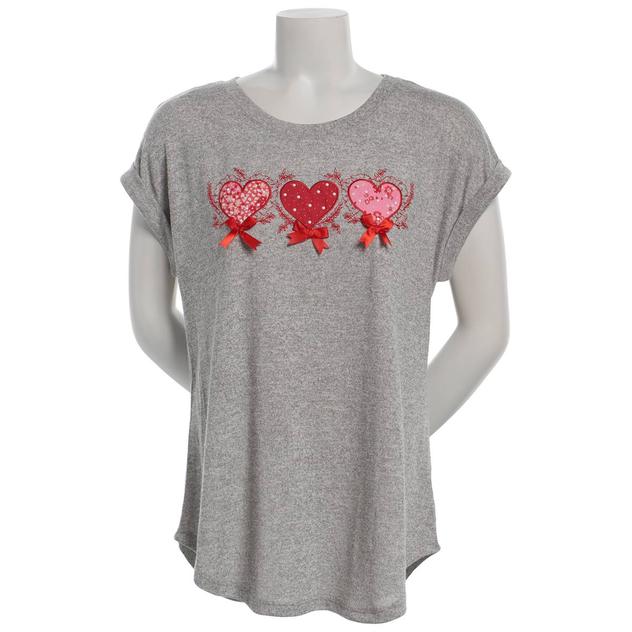 Womens Tru Self Cuffed Dolman Sleeve Heart Applique Tee
