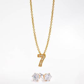 Gold-Tone CZ Lucky Number 7 Pendant & Earring Set