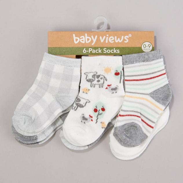 Baby Boy (NB-9M) baby views® 6pk. Farm Print Socks