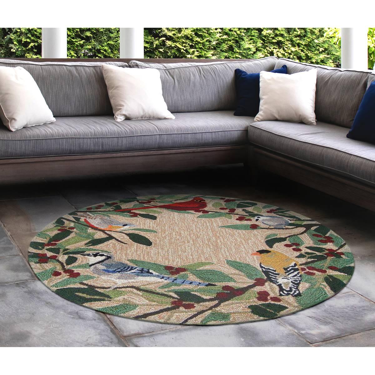 Liora Manne Front Porch Bird Border Indoor/Outdoor Round Rug