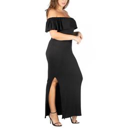 Plus Size 24/7 Comfort Apparel Off Shoulder Ruffle Shift Gown