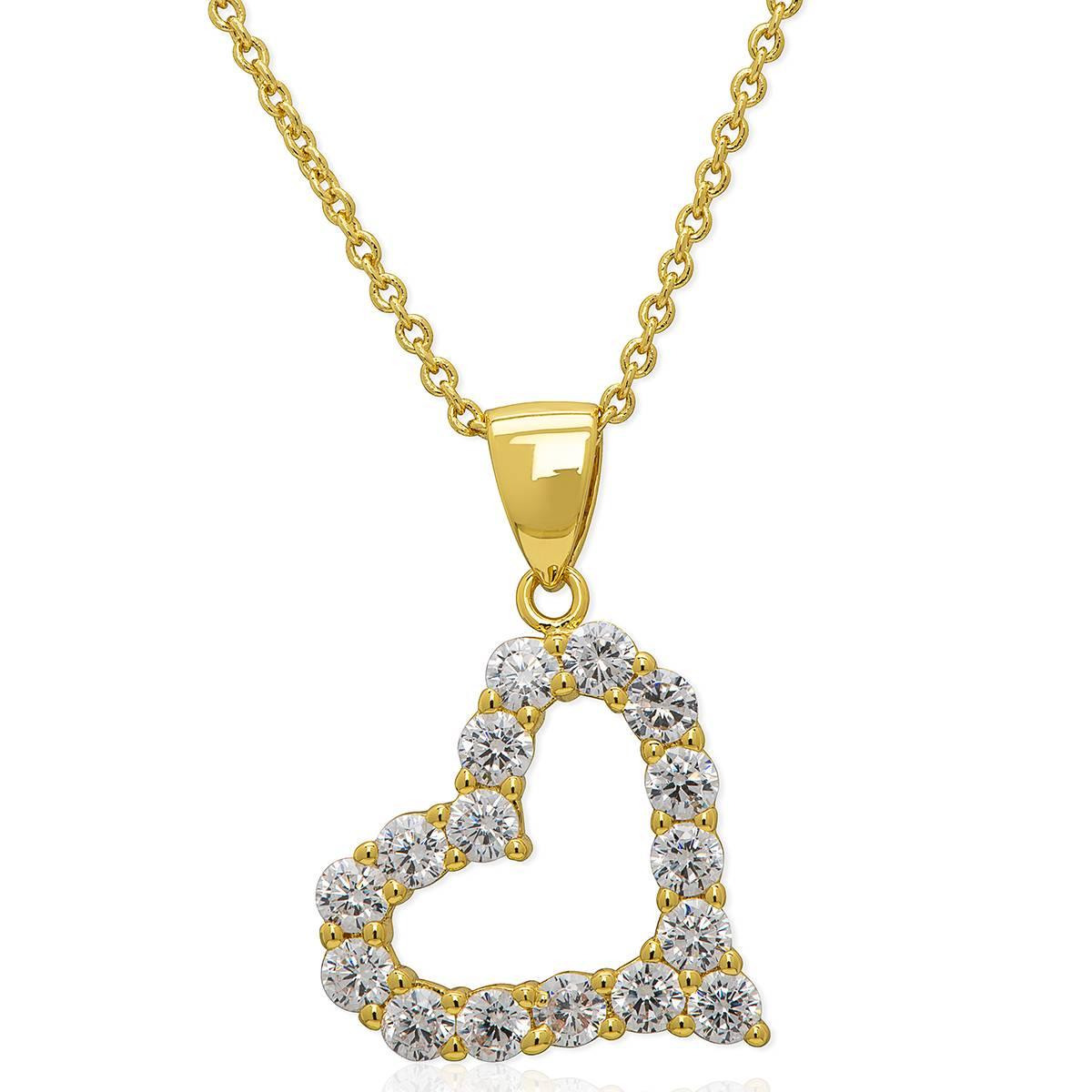 14kt. Gold Plated & CZ Sideways Heart Pendant Necklace