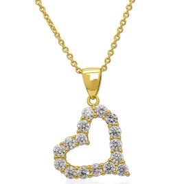 14kt. Gold Plated & CZ Sideways Heart Pendant Necklace