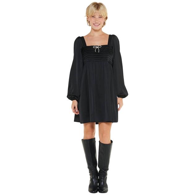 Juniors Crystal Doll Long Sleeve Rhinestone Bow Empire Dress