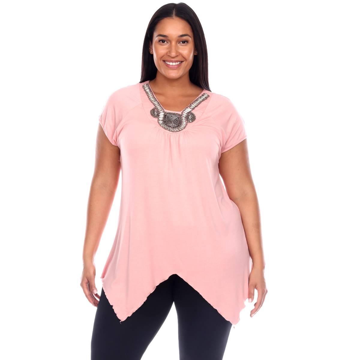 Plus Size White Mark Short Sleeve V-Neck Fenella Tunic