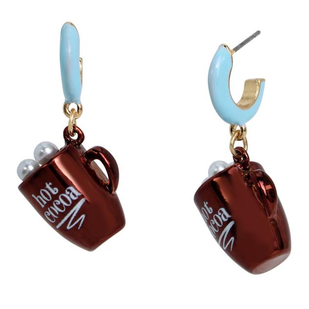 Betsey Johnson Jingle Bell Bling Hot Cocoa Charm Huggie Earrings