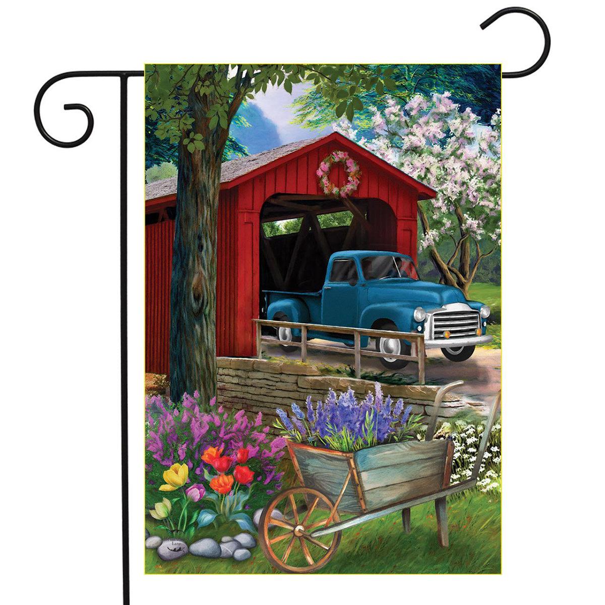Briarwood Lane Bridge in Bloom Garden Flag