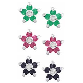 Sterling Silver & Multi-Color Flower Stud Earrings Set