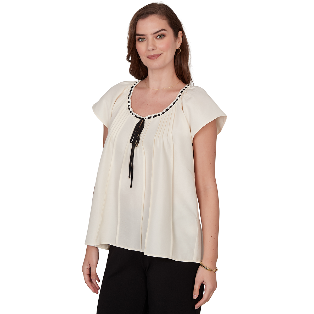 Womens Skye’s the Limit Terra Tropic Solid Pleated Blouse