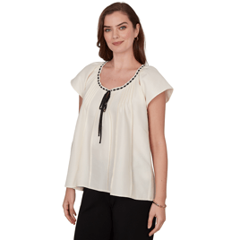 Womens Skye’s the Limit Terra Tropic Solid Pleated Blouse