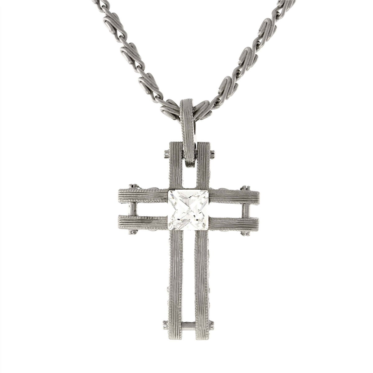Symbols of Faith Silver-Tone Crystal Cross Necklace