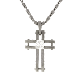 Symbols of Faith Silver-Tone Crystal Cross Necklace