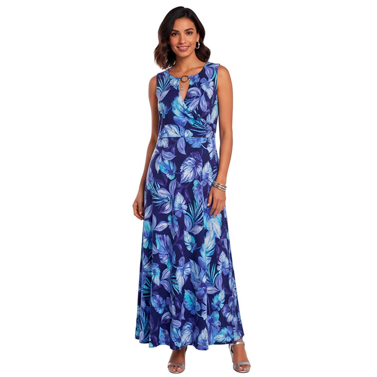 Plus Size Harper 241 Sleeveless Leaf Keyhole Neck Midi Dress