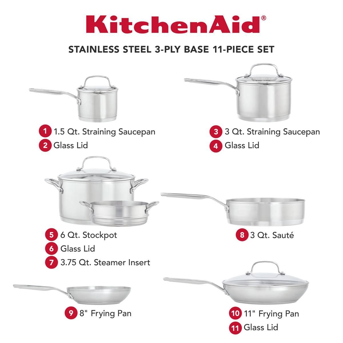 KitchenAid® Stainless Steel 3-Ply Base 11pc. Cookware Set