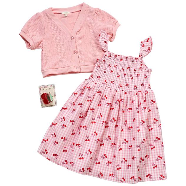 Girls (7-12) BTween® Smocked Cherry Dress with Cardigan