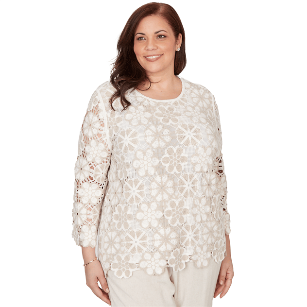Plus Size Alfred Dunner Natural Wonder Floral Crochet Blouse