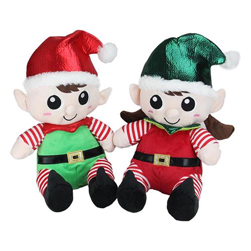 Northlight Plush Sitting Boy and Girl Christmas Elf Figures