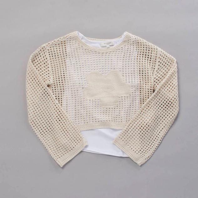 Girls (7-16) No Comment Long Sleeve Mesh 2Fer Floral Top