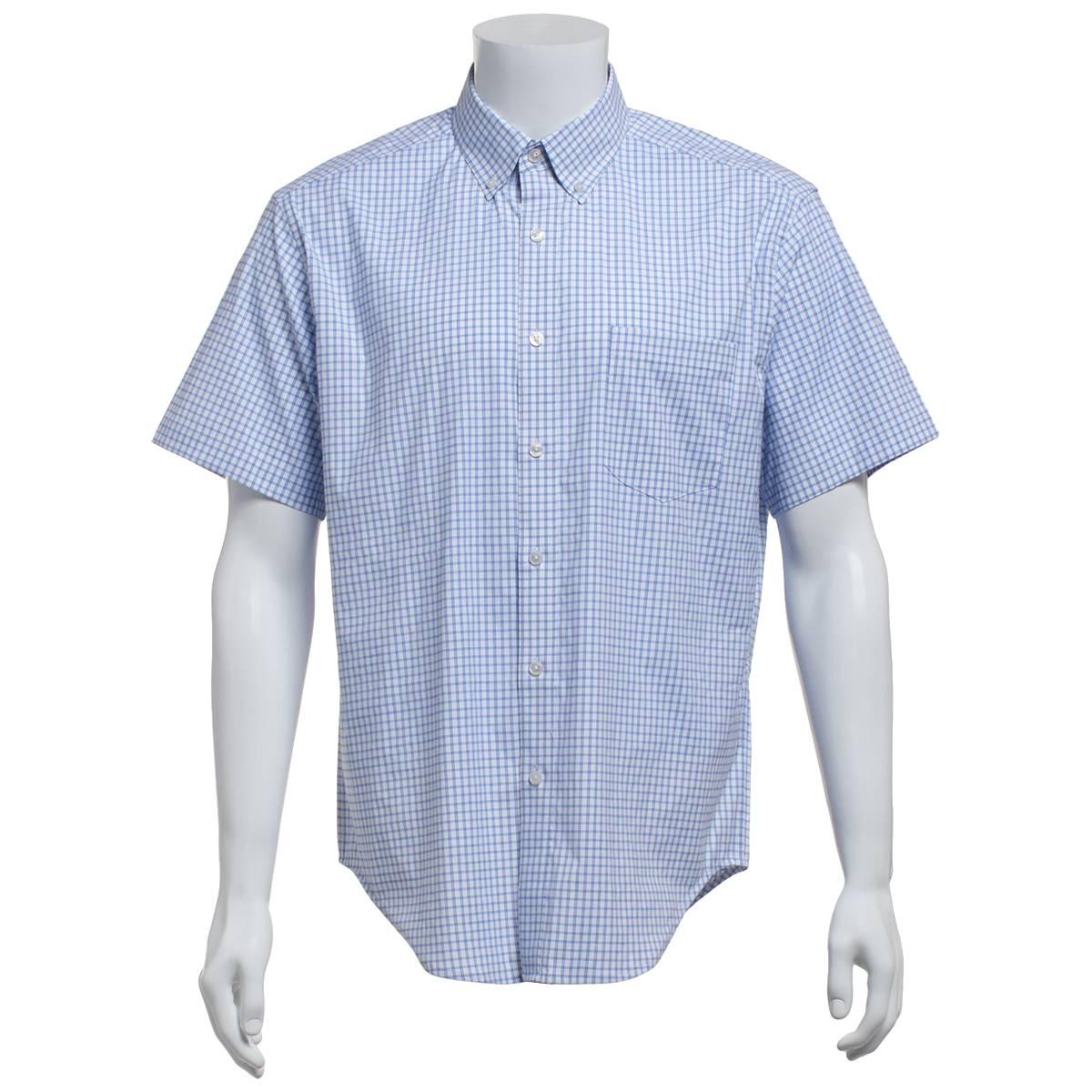 Mens Preswick & Moore(R) Short Sleeve Plaid Dress Shirt - Navy