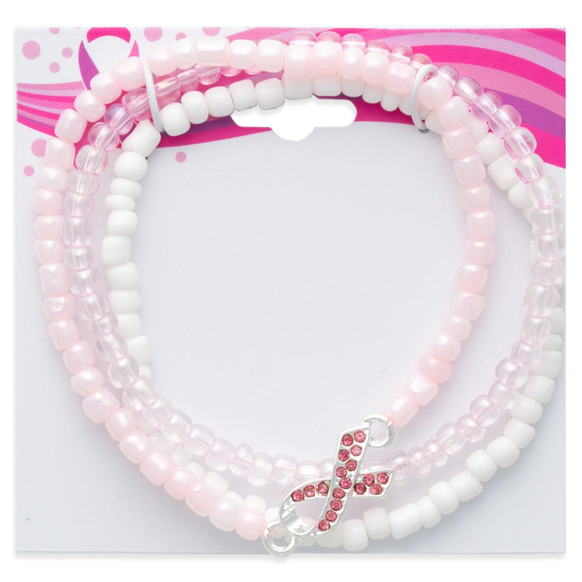 Brest Cancer Awareness Rhinestone Stretch Bracelet Set - Set of 3