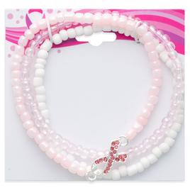 Brest Cancer Awareness Rhinestone Stretch Bracelet Set - Set of 3