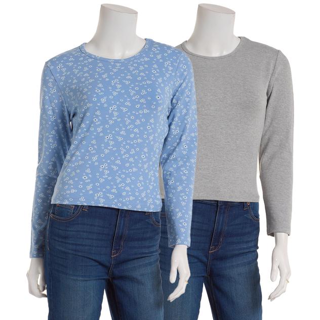 Juniors Green Goddess 2pk. Long Sleeve Crew Neck Top w/ Scrunchie