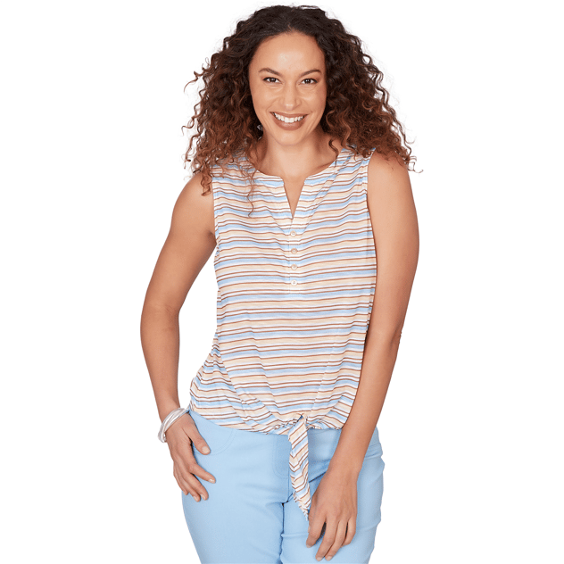 Petite Hearts of Palm Cool & Collected Sleeveless Stripe Blouse
