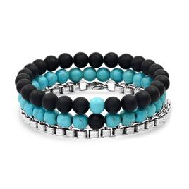 Mens Steeltime 3pc. Lava Turquoise & Stainless Steel Bracelet Set