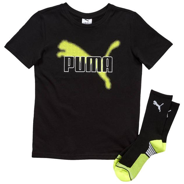 Boys (8-20) Puma® Jersey Short Sleeve Tee & Crew Socks - Black