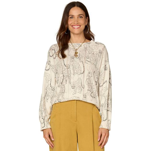 Womens Democracy Ribbed Boat Neck Cheetah Sweater