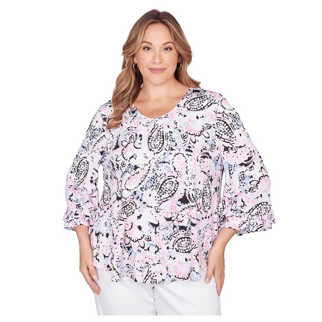 Plus Size Ruby Rd. California Dreaming 3/4 Sleeve Paisley Blouse