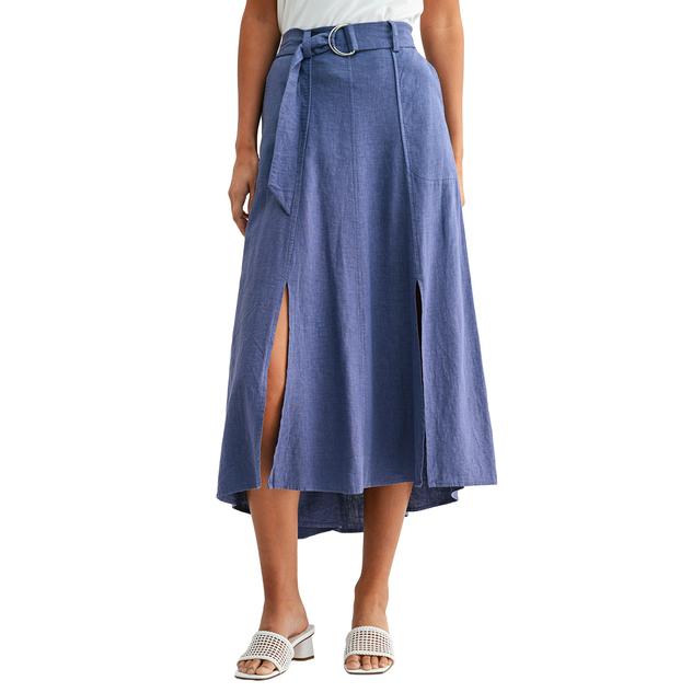 Womens CITY BLUES Double Slit Belted Waist Midi Skirt