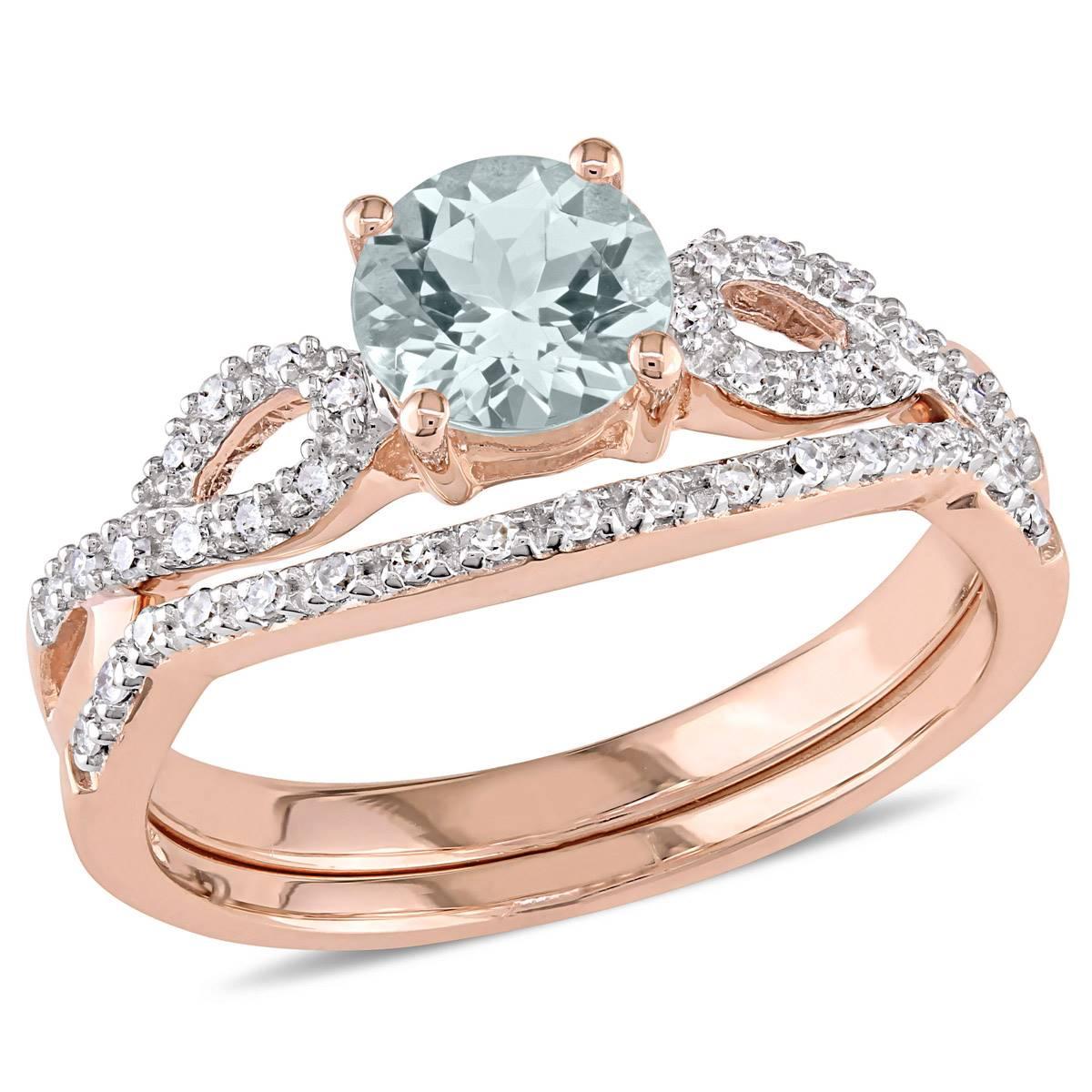 Gemstone Classics(tm) 10kt. Rose Gold Aquamarine & Diamond Ring