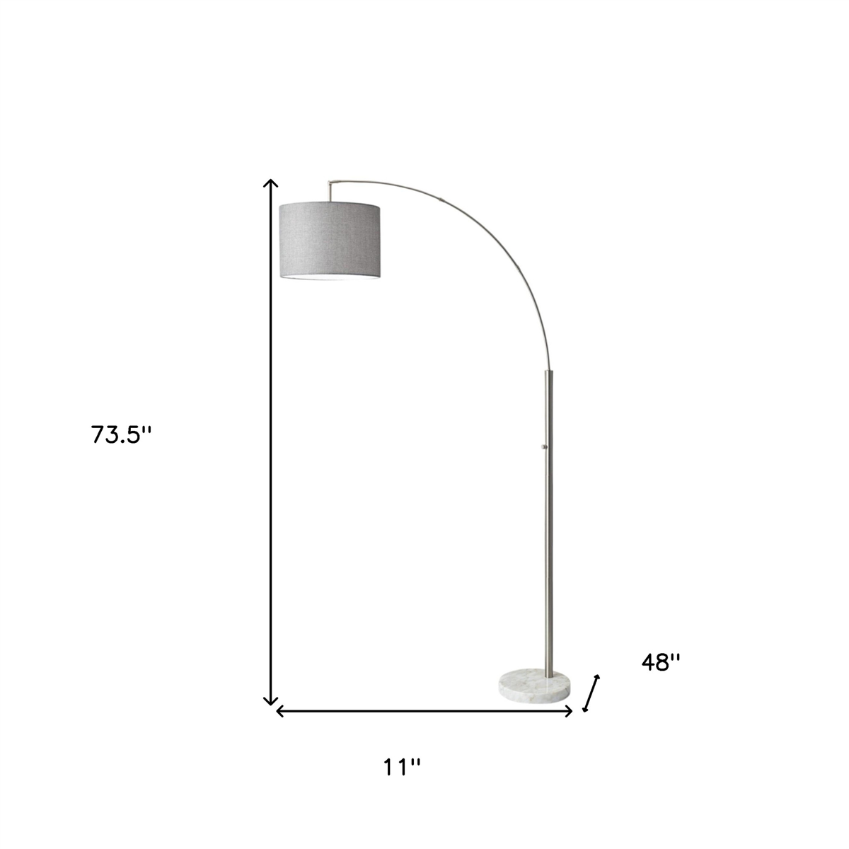 HomeRoots 74in. Silver Metal Arched Floor Lamp With Linen Shade