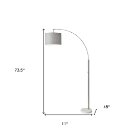 HomeRoots 74in. Silver Metal Arched Floor Lamp With Linen Shade