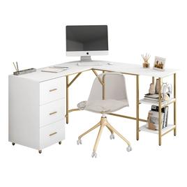 Techni Mobili L-Shape Home Office Two-Tone Desk w/ Storage