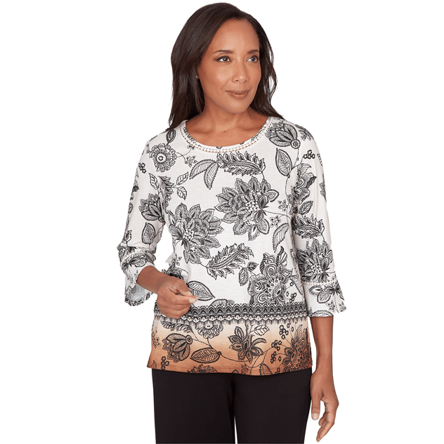 Womens Alfred Dunner Seville 3/4 Sleeve Ombre Floral Blouse