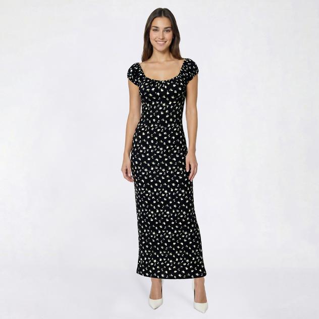 Juniors Madden Girl Puff Sleeve Tie Back Floral Maxi Dress